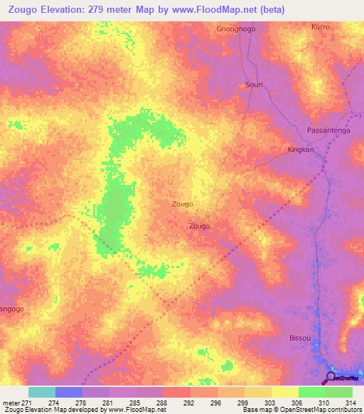 Zougo,Burkina Faso Elevation Map