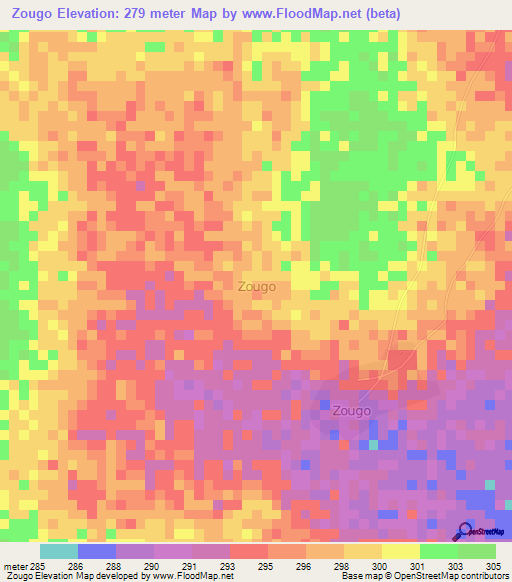 Zougo,Burkina Faso Elevation Map