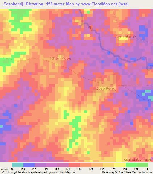 Zozokondji,Togo Elevation Map