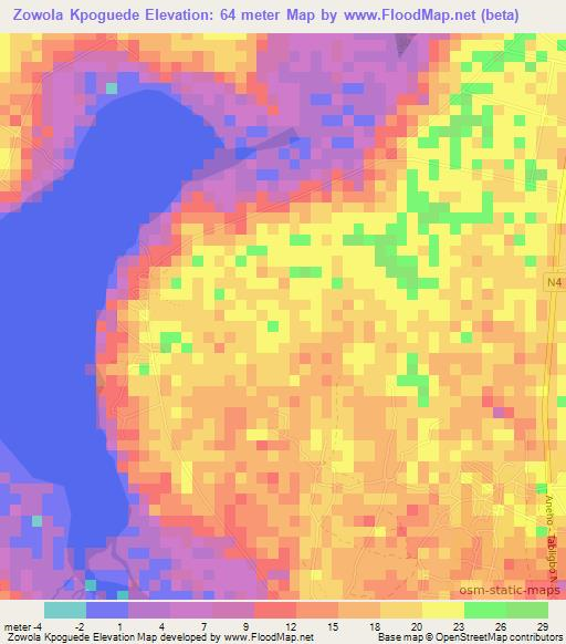 Zowola Kpoguede,Togo Elevation Map