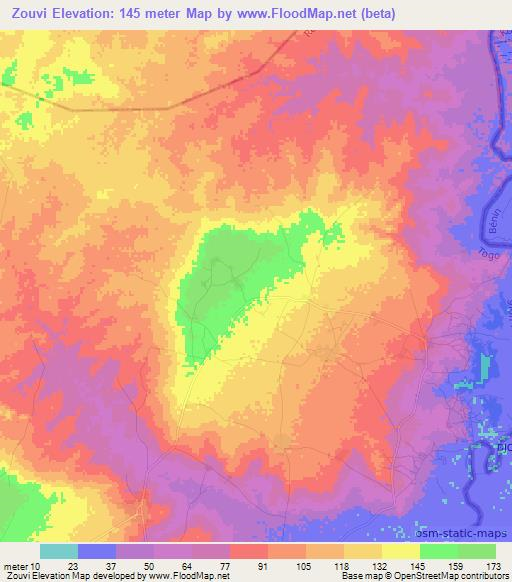 Zouvi,Togo Elevation Map