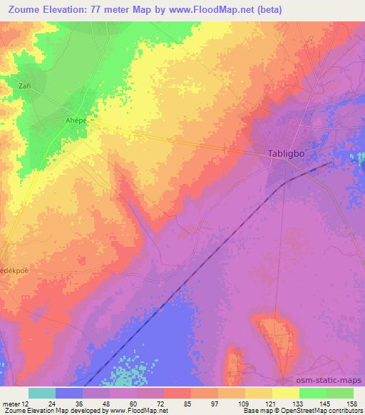 Zoume,Togo Elevation Map