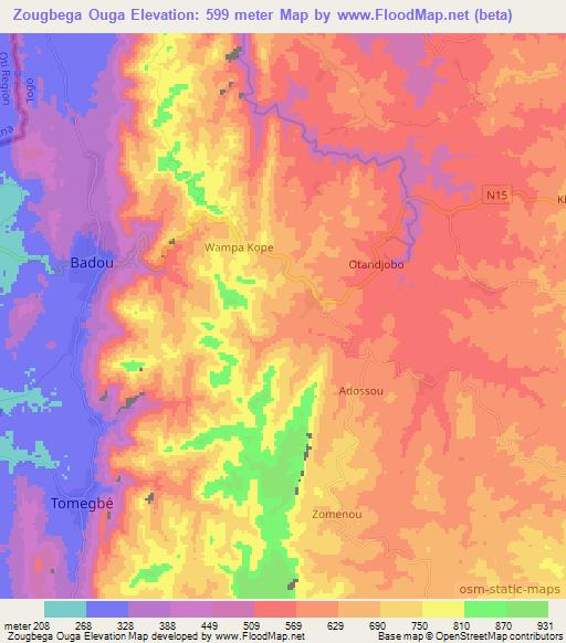 Zougbega Ouga,Togo Elevation Map