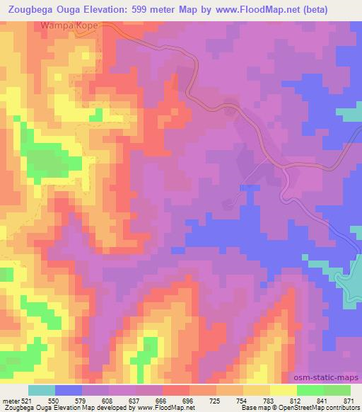 Zougbega Ouga,Togo Elevation Map