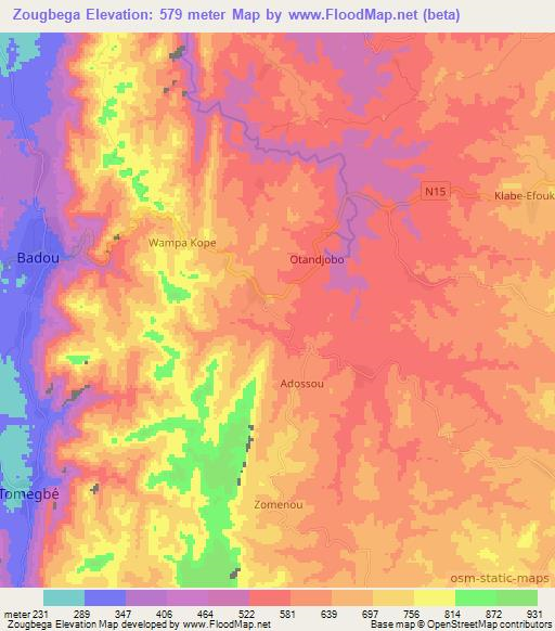 Zougbega,Togo Elevation Map