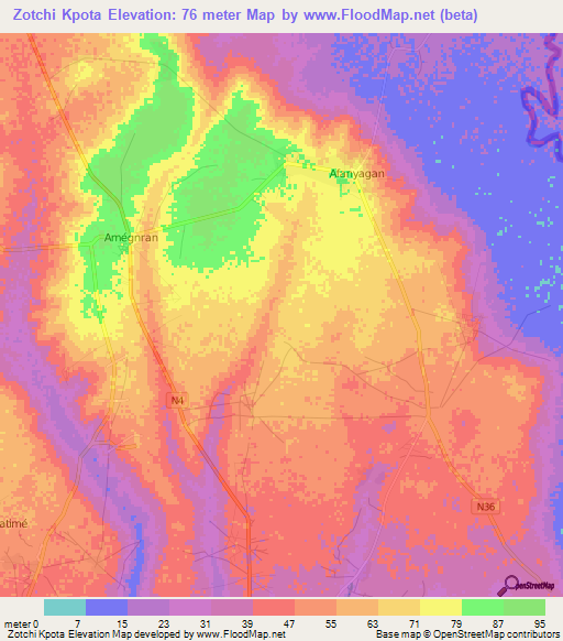 Zotchi Kpota,Togo Elevation Map