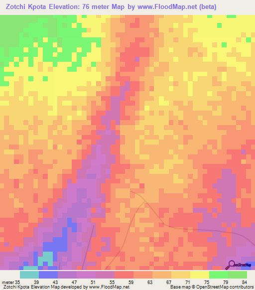 Zotchi Kpota,Togo Elevation Map