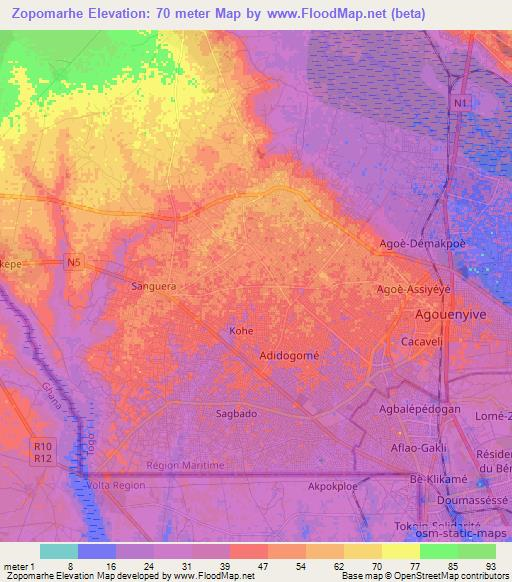 Zopomarhe,Togo Elevation Map