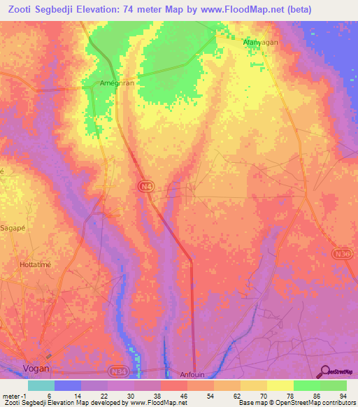 Zooti Segbedji,Togo Elevation Map