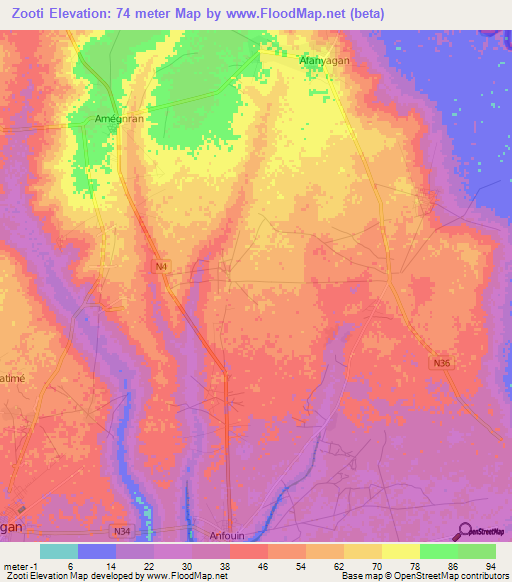 Zooti,Togo Elevation Map