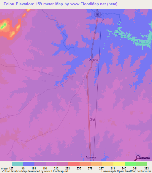 Zolou,Togo Elevation Map