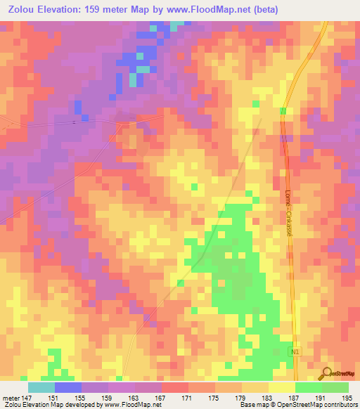 Zolou,Togo Elevation Map