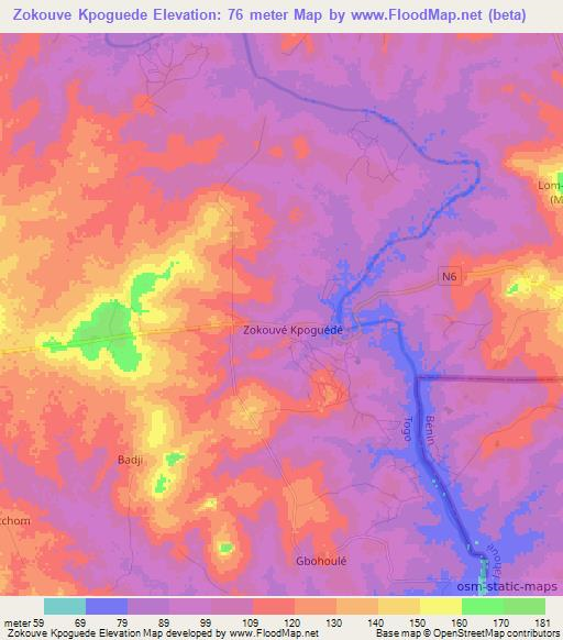 Zokouve Kpoguede,Togo Elevation Map