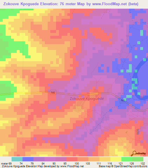 Zokouve Kpoguede,Togo Elevation Map