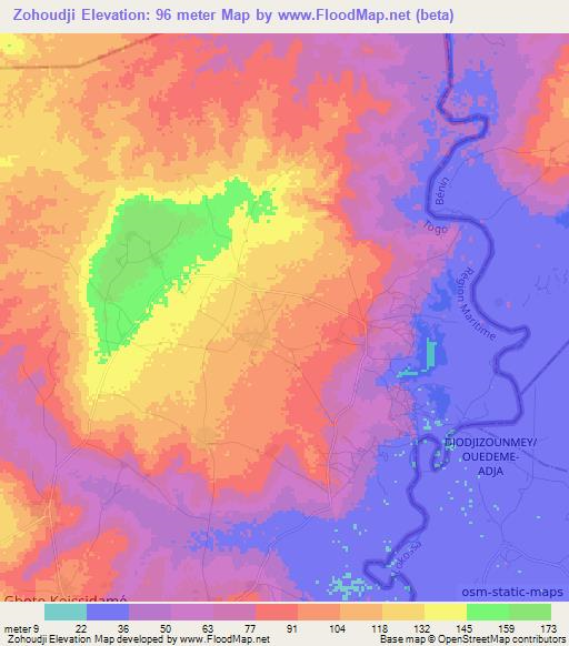 Zohoudji,Togo Elevation Map