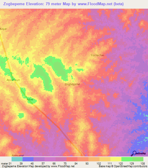 Zogbepeme,Togo Elevation Map