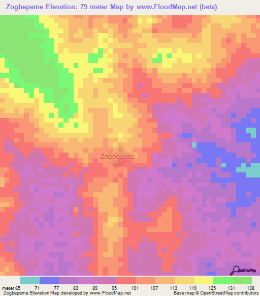 Zogbepeme,Togo Elevation Map