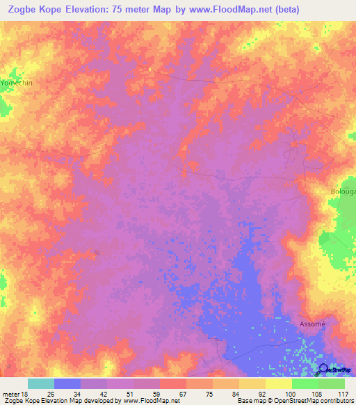 Zogbe Kope,Togo Elevation Map