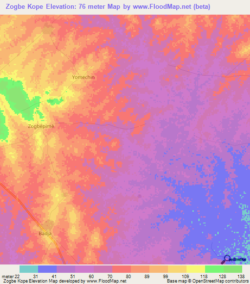 Zogbe Kope,Togo Elevation Map