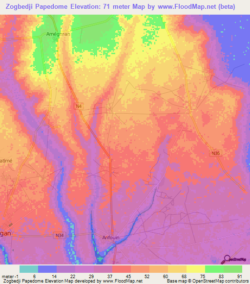 Zogbedji Papedome,Togo Elevation Map