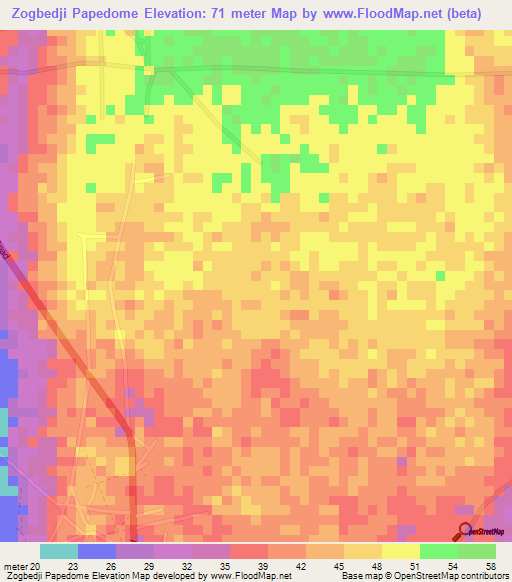 Zogbedji Papedome,Togo Elevation Map