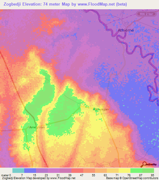 Zogbedji,Togo Elevation Map