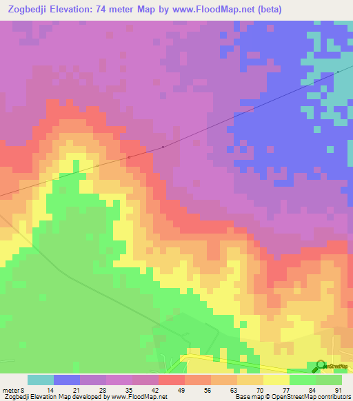 Zogbedji,Togo Elevation Map