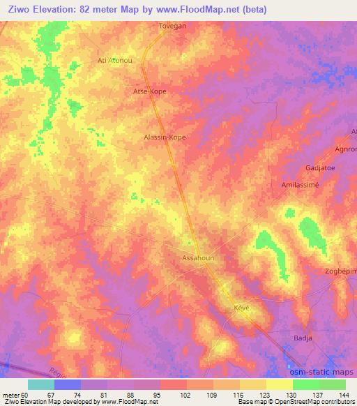 Ziwo,Togo Elevation Map