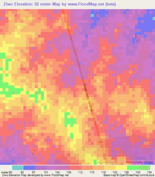 Ziwo,Togo Elevation Map