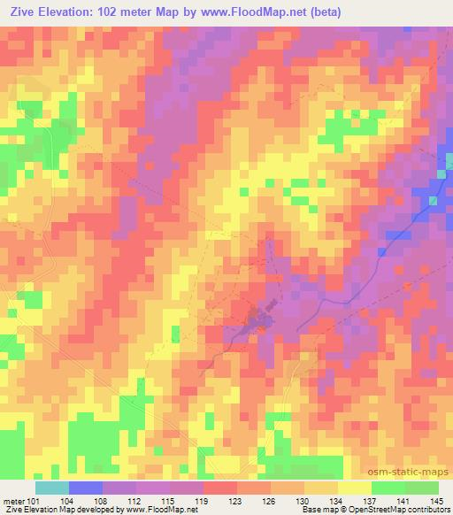 Zive,Togo Elevation Map