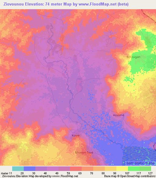 Ziovounou,Togo Elevation Map