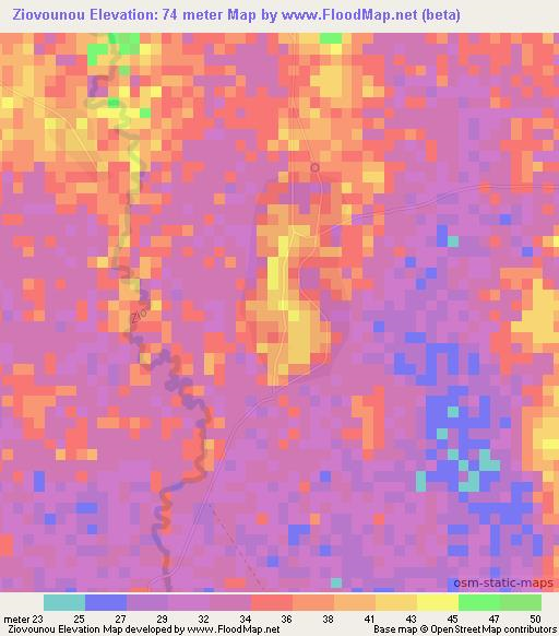 Ziovounou,Togo Elevation Map