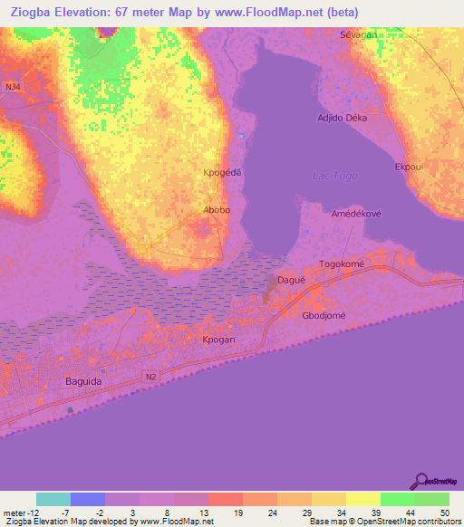 Ziogba,Togo Elevation Map