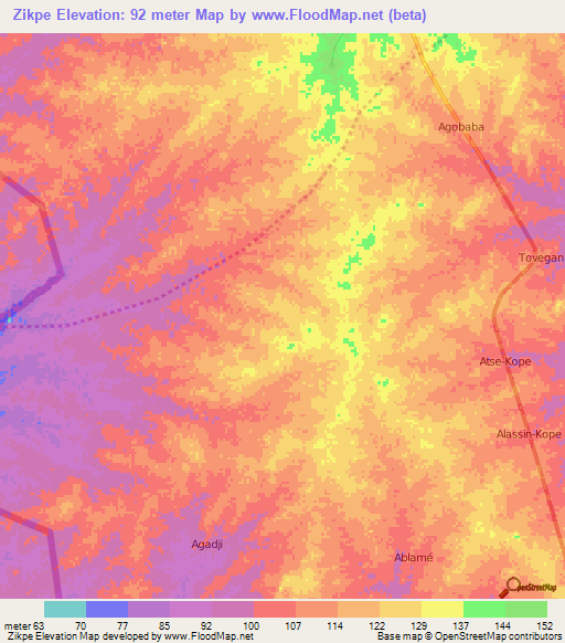 Zikpe,Togo Elevation Map