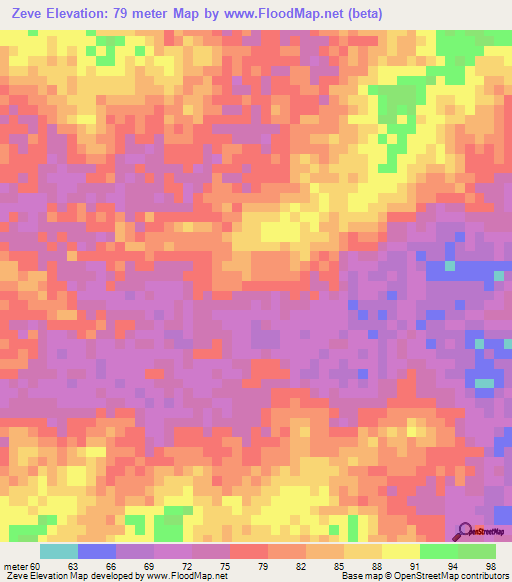 Zeve,Togo Elevation Map