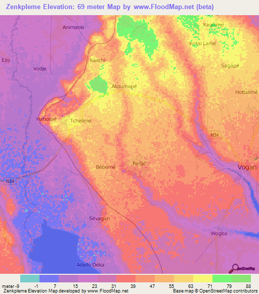 Zenkpleme,Togo Elevation Map