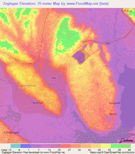 Zeglegan,Togo Elevation Map