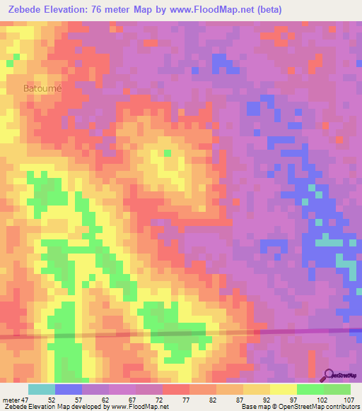 Zebede,Togo Elevation Map