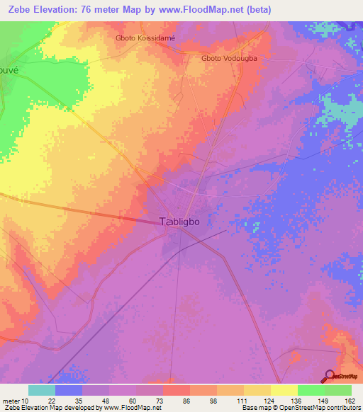 Zebe,Togo Elevation Map