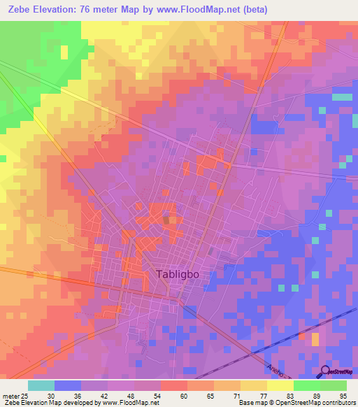 Zebe,Togo Elevation Map