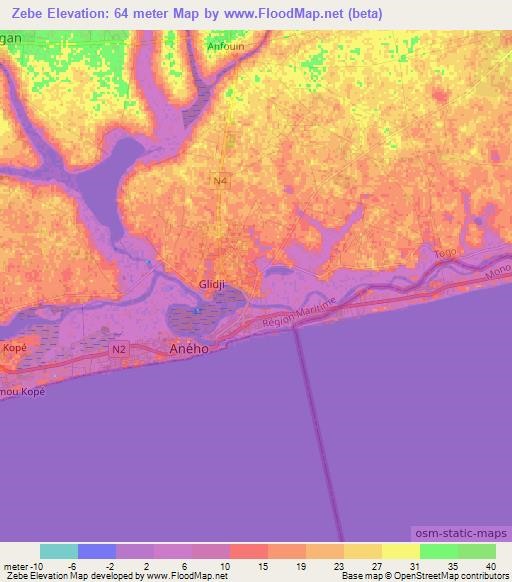 Zebe,Togo Elevation Map