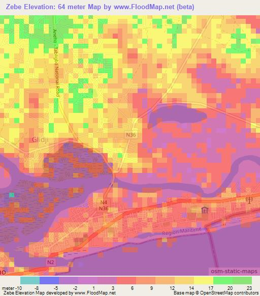 Zebe,Togo Elevation Map