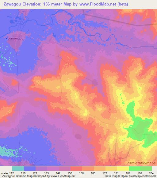 Zawagou,Togo Elevation Map