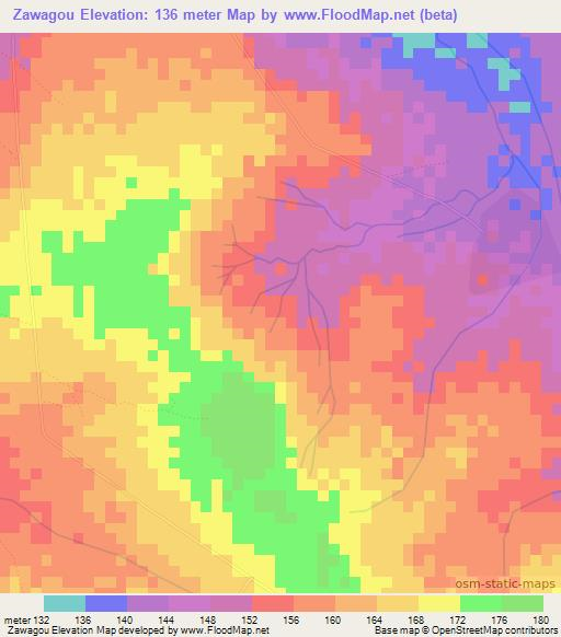 Zawagou,Togo Elevation Map