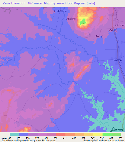 Zave,Togo Elevation Map