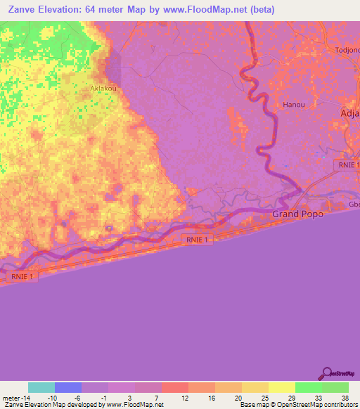 Zanve,Togo Elevation Map