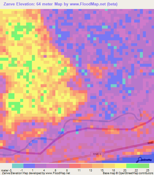 Zanve,Togo Elevation Map