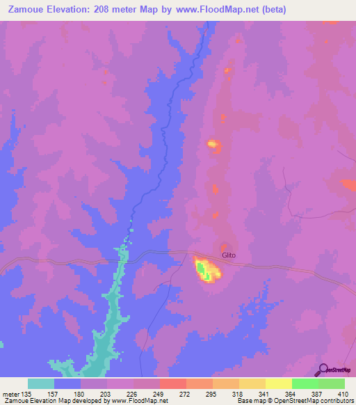 Zamoue,Togo Elevation Map