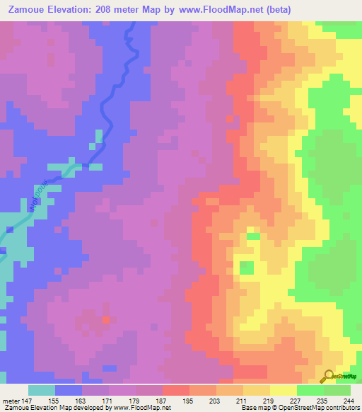 Zamoue,Togo Elevation Map