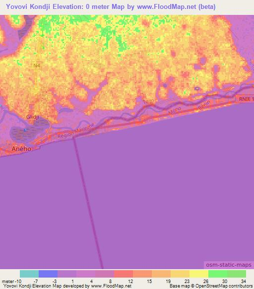 Yovovi Kondji,Togo Elevation Map